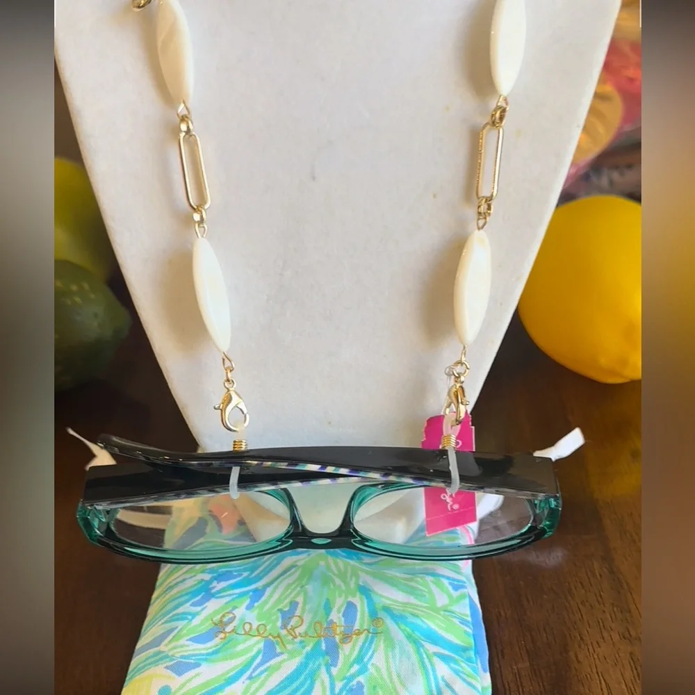 Lilly Pulitzer face‎ mask chain, gold metallic NWT